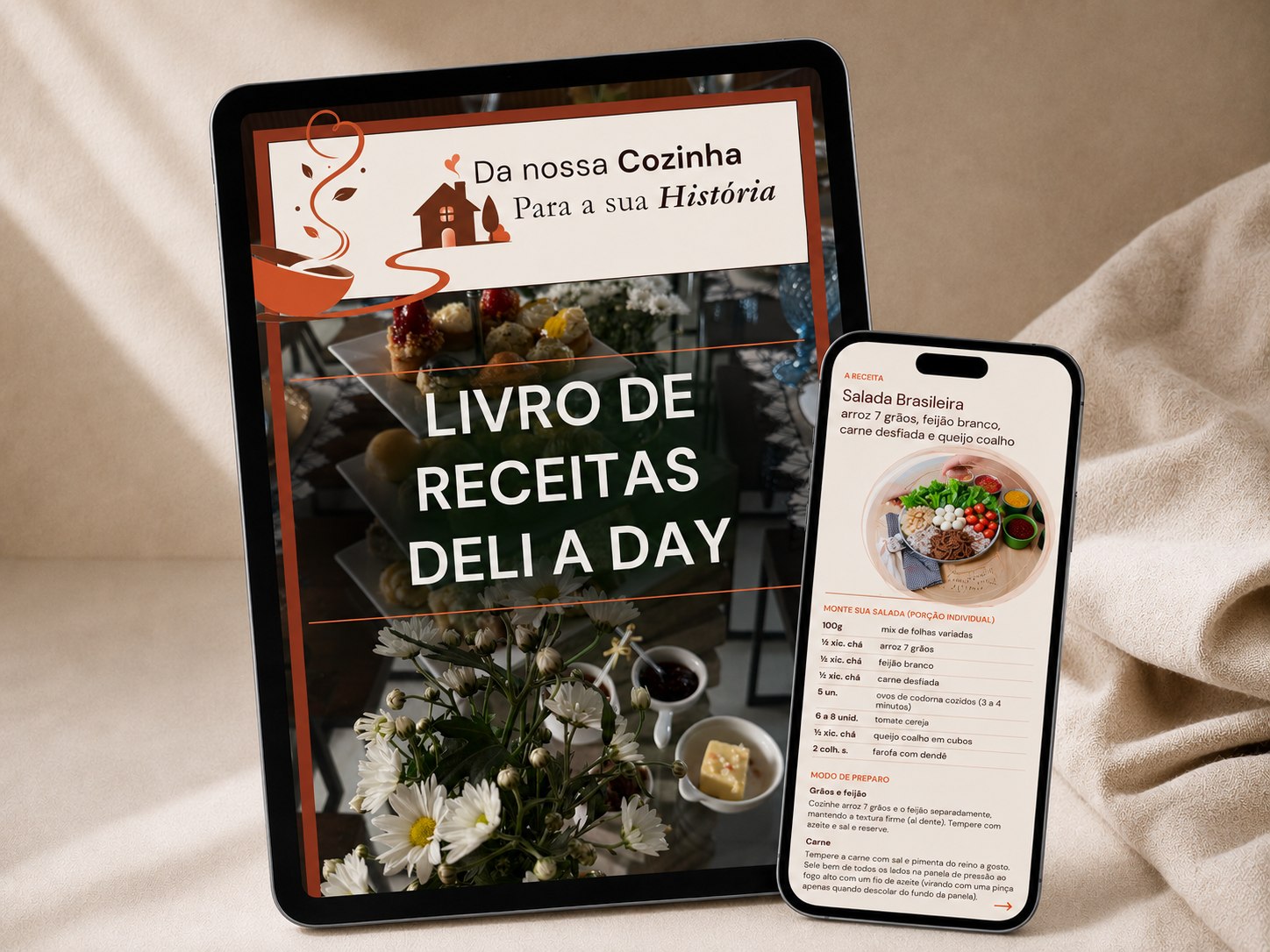 Mockup do livro digital Receitas da Deli